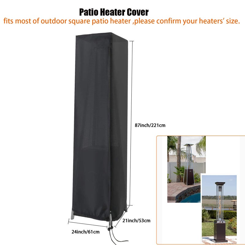Aidetech Patio Heater Cover, Outdoor Propane Heater Covers for Pyramid Heater with Zipper Waterproof, Black - 87" H x 21" W x 24" D - Image 2